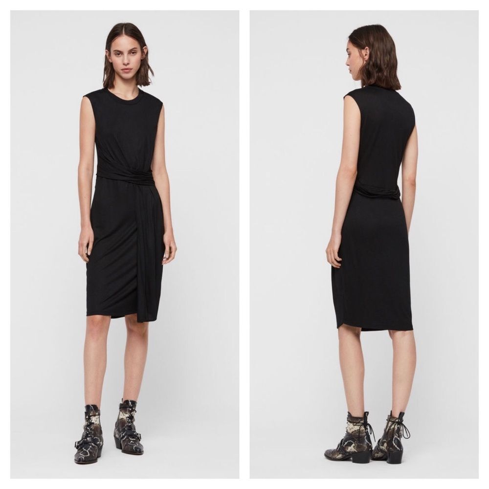 All Saints Limera Black Drape Tank Midi Dress S Goth Scandi Grunge Soft Alt NWT